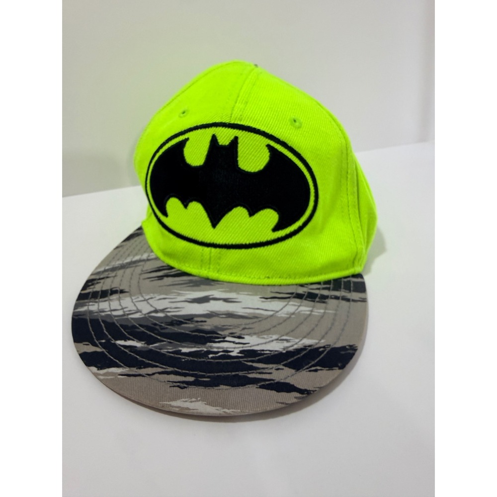 Batman Snapback Hat Mens OSFM Neon Green Camo Good DC Comics Flat Brim Cap